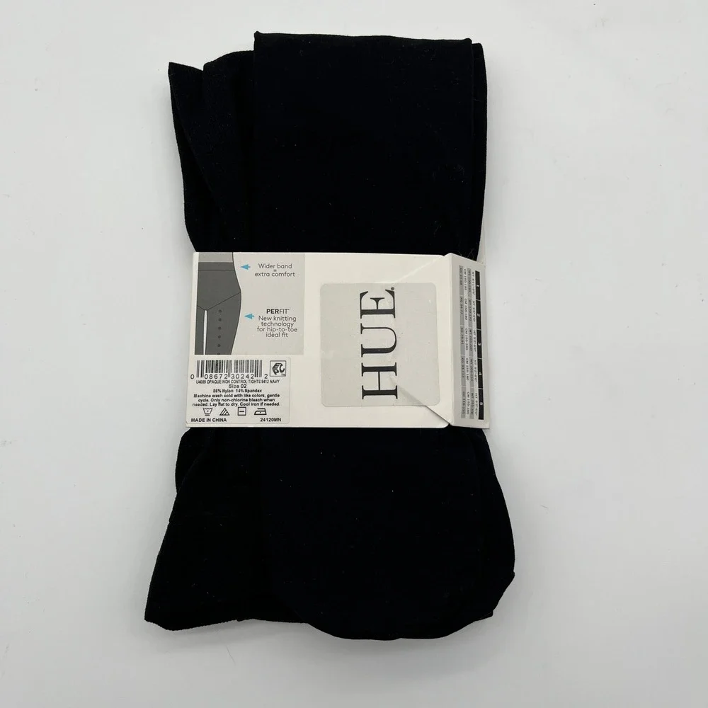 HUE Tights Womens Size 2 Navy Opaque Non-Control Top Perfit Technology U4689